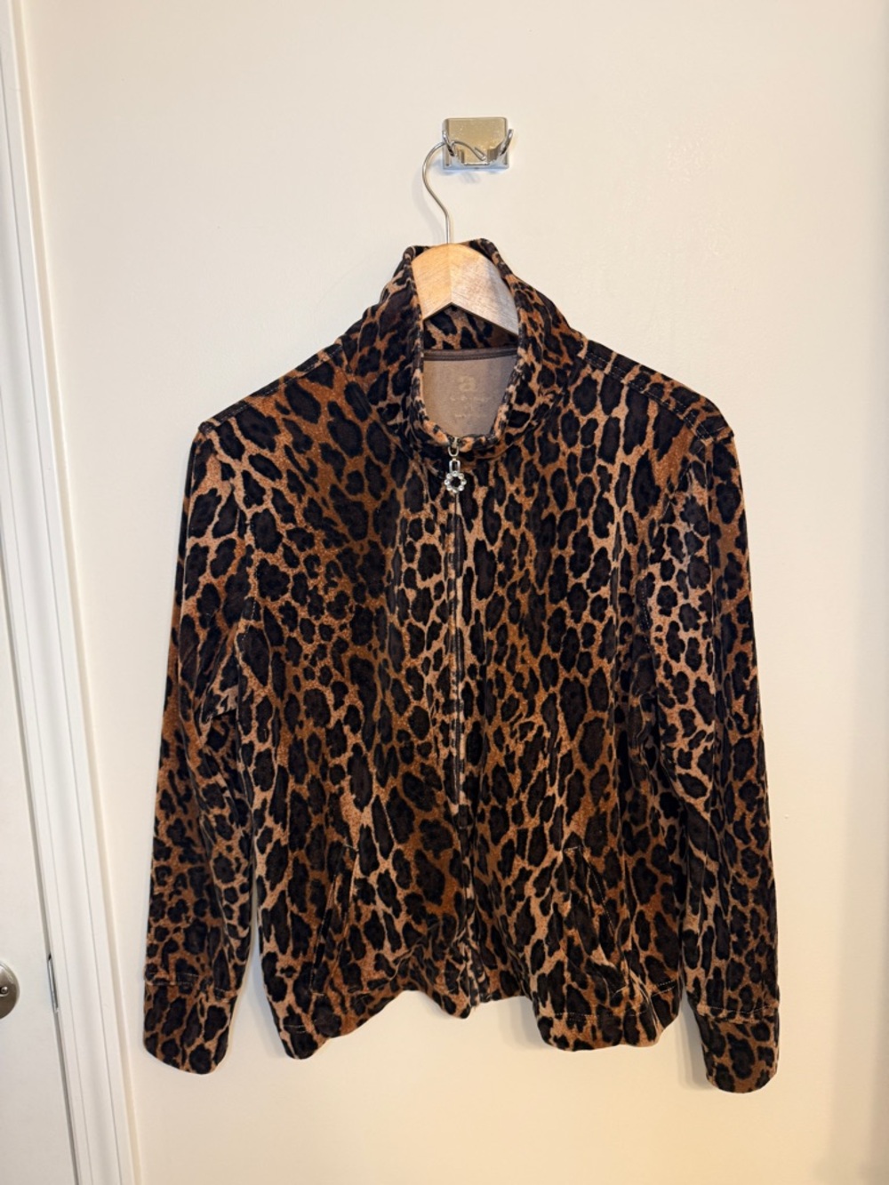Leopard Print Zip-Front Jacket - Brown & Black